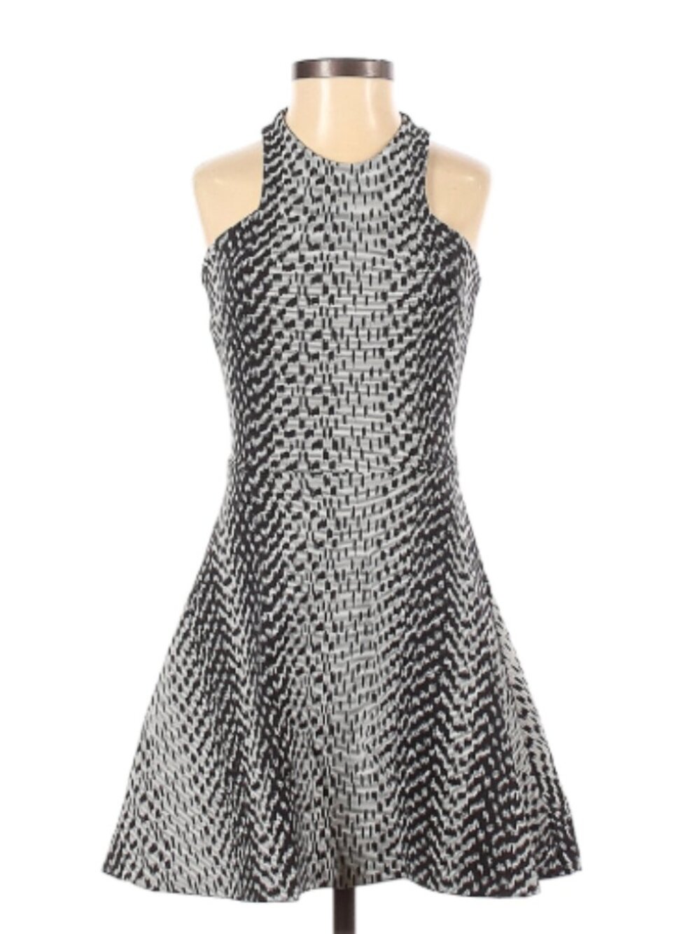 Elizabeth and James Black and White Textured Fit-and-Flare Mini Dress